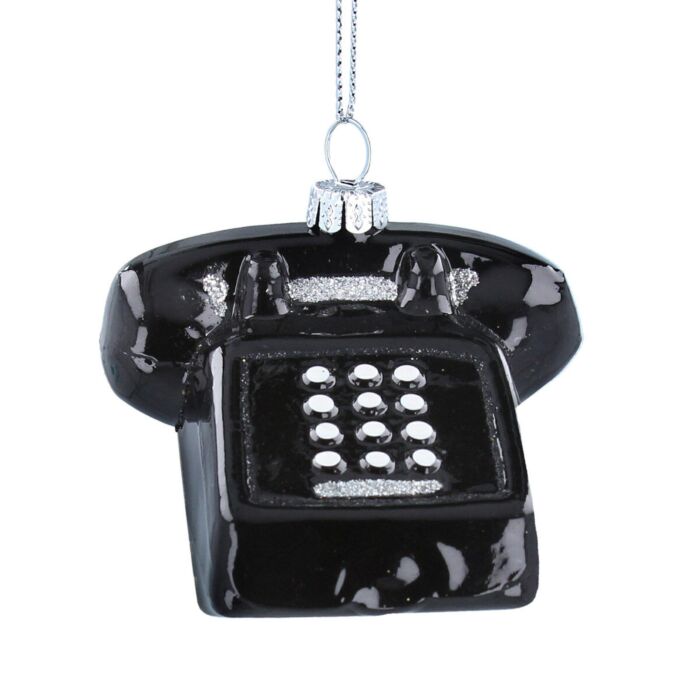 Gisela Graham Black Retro Telephone Glass Tree Decoration